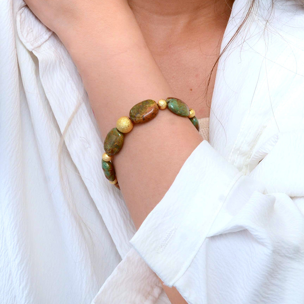 Patagonia Genuine Green Turquoise Nugget Bracelet by Start2Finish, featuring irregular turquoise stones on a jewelry bracelet.