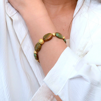 Patagonia Genuine Green Turquoise Nugget Bracelet by Start2Finish, featuring irregular turquoise stones on a jewelry bracelet.