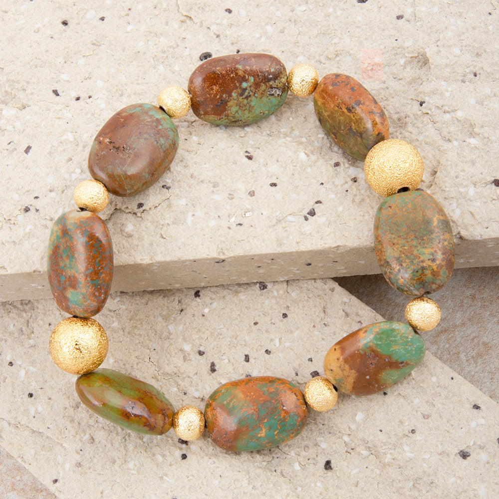 Patagonia Genuine Green Turquoise Nugget Bracelet by Start2Finish featuring vibrant turquoise nuggets on a jewelry bracelet.