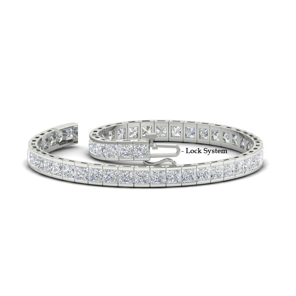 Start2Finish 6.00 CTW created moissanite princess cut half bezel tennis bracelet in 14K gold over sterling silver.