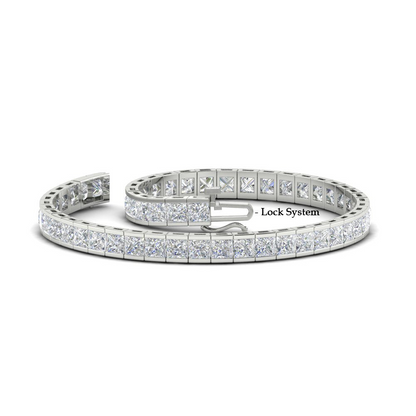 Start2Finish 6.00 CTW created moissanite princess cut half bezel tennis bracelet in 14K gold over sterling silver.