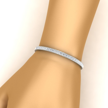 Start2Finish 6.00 CTW created moissanite princess cut half bezel tennis bracelet in 14K gold over sterling silver.