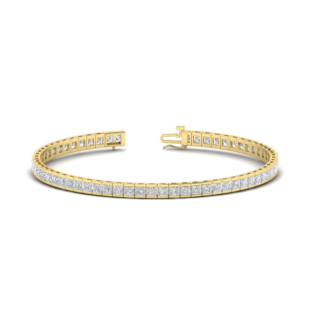 Start2Finish 6.00 CTW created moissanite princess cut half bezel tennis bracelet in 14K gold over sterling silver.