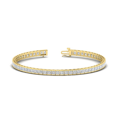 Start2Finish 6.00 CTW created moissanite princess cut half bezel tennis bracelet in 14K gold over sterling silver.