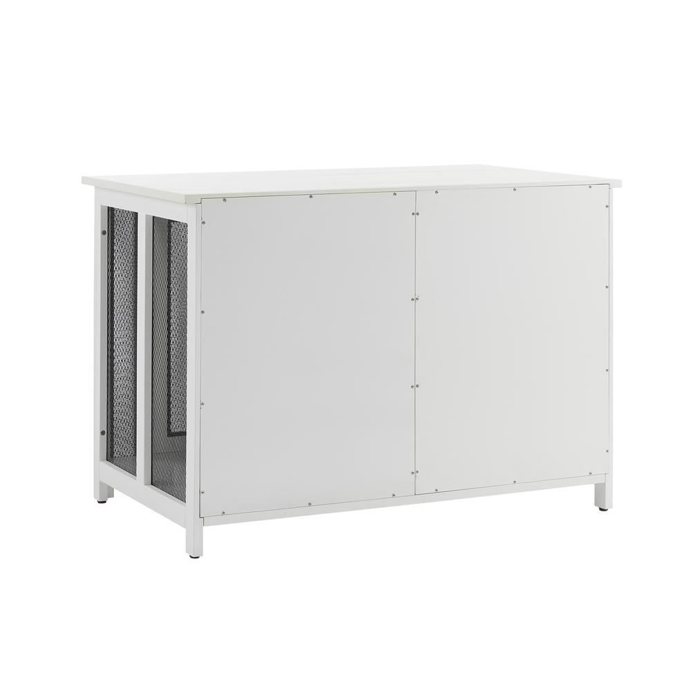 Start2Finish Dane Credenza dog crate with modern wooden design, featuring metal bars and spacious interior for pet comfort.