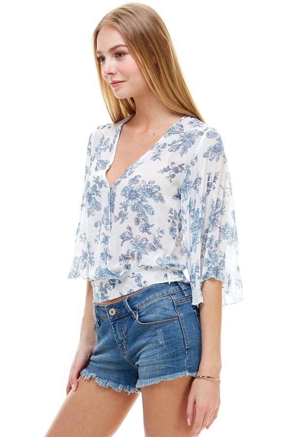 Long sleeve floral surplice top by Indigo Arrowwood, women&