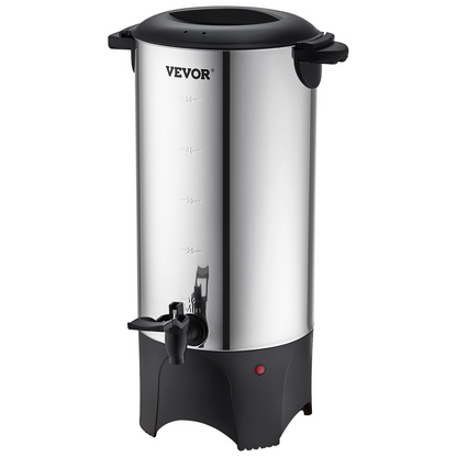 Start2Finish VEVOR commercial coffee urn in stainless steel, 50-cup capacity, large electric coffee dispenser with silver finish
