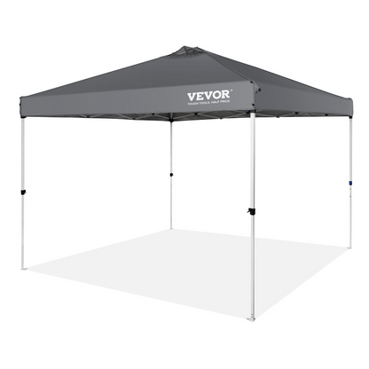 Start2Finish VEVOR 10x10 ft pop-up canopy tent with silver-coated tarp, roller bag, and sandbags for outdoor events and camping.