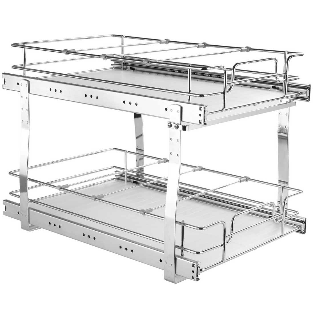 Start2Finish VEVOR 2-tier steel pull-out cabinet organizer with sliding shelves for pantry storage in home kitchen.