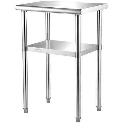 Start2Finish stainless steel prep table with adjustable undershelf, 24x18x36 inches, heavy-duty kitchen or garage workstation.
