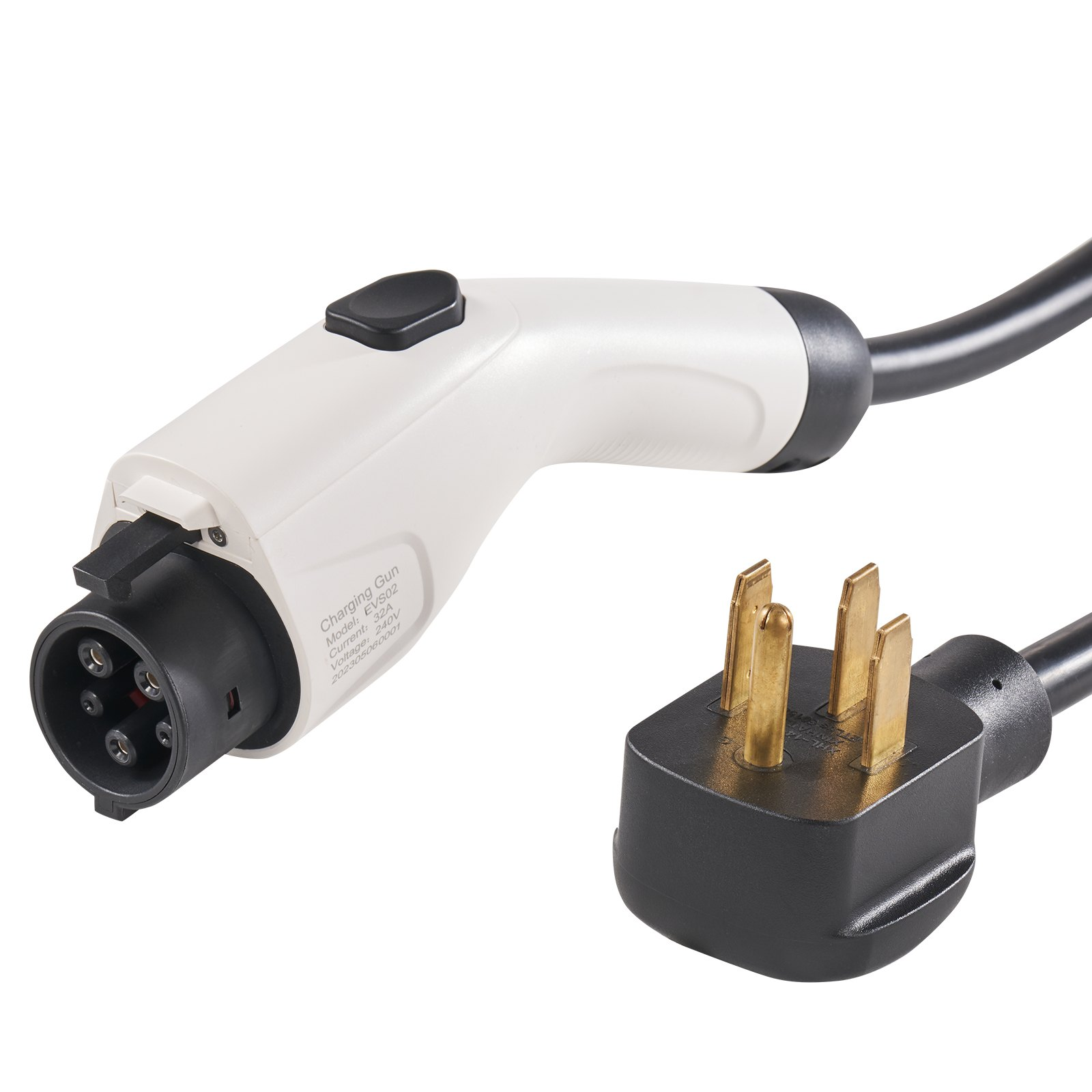 Start2Finish VEVOR Level 2 portable EV charger with 32 Amp, 240V, 28 ft cable, NEMA 14-50P plug, adjustable current, SAE J1772 compatible.