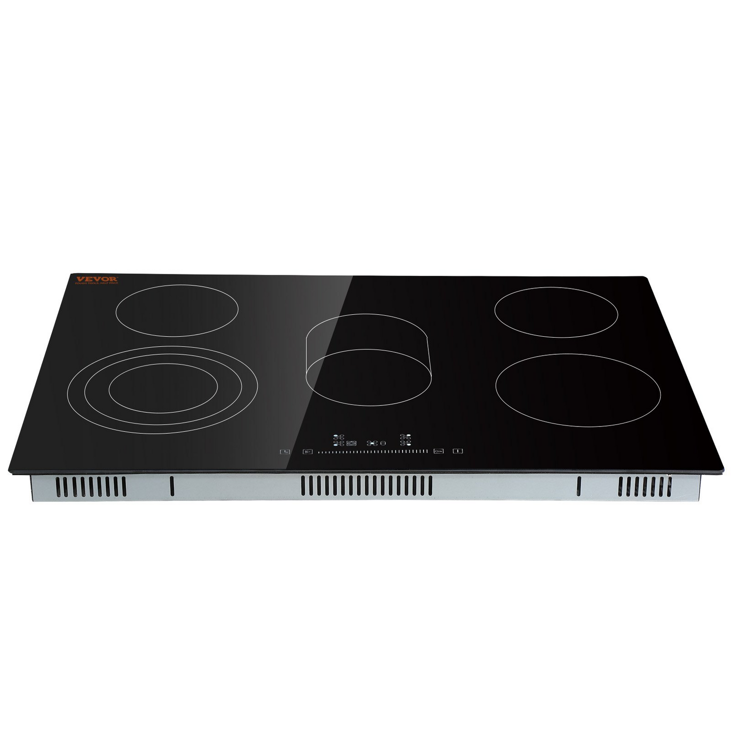 Start2Finish VEVOR built-in electric cooktop with 5 burners, glass surface, sensor touch control, and safety features.