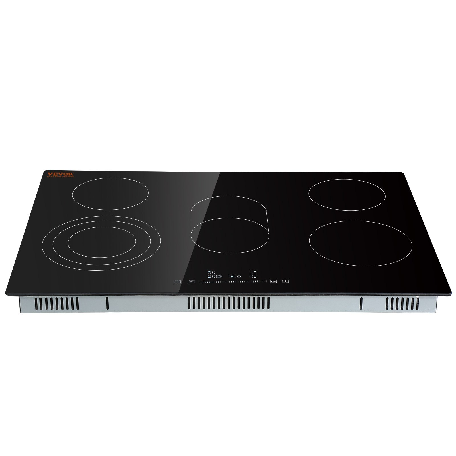 Start2Finish VEVOR built-in electric cooktop with 5 burners, glass surface, sensor touch control, and safety features.