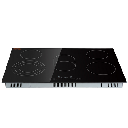 Start2Finish VEVOR built-in electric cooktop with 5 burners, glass surface, sensor touch control, and safety features.