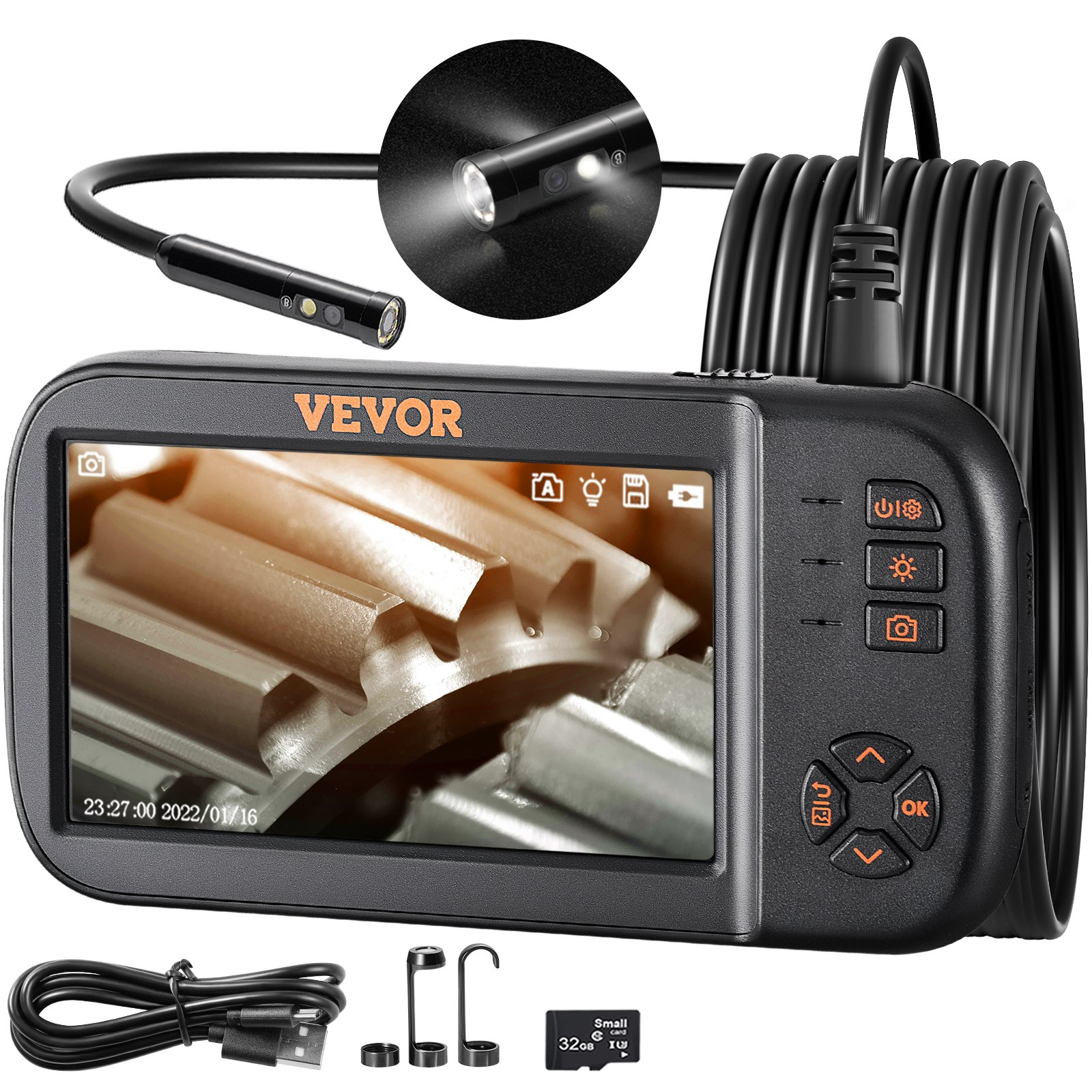 Start2Finish VEVOR Borescope Camera with triple lenses, 4.5-inch screen, 1080P, 10 LED lights, waterproof drain inspection tool