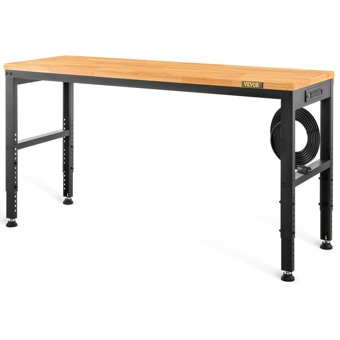 Start2Finish VEVOR adjustable workbench with power outlets, 48x20 inches, 2000 lbs capacity, height 28.5-38.3 inches, heavy-duty.