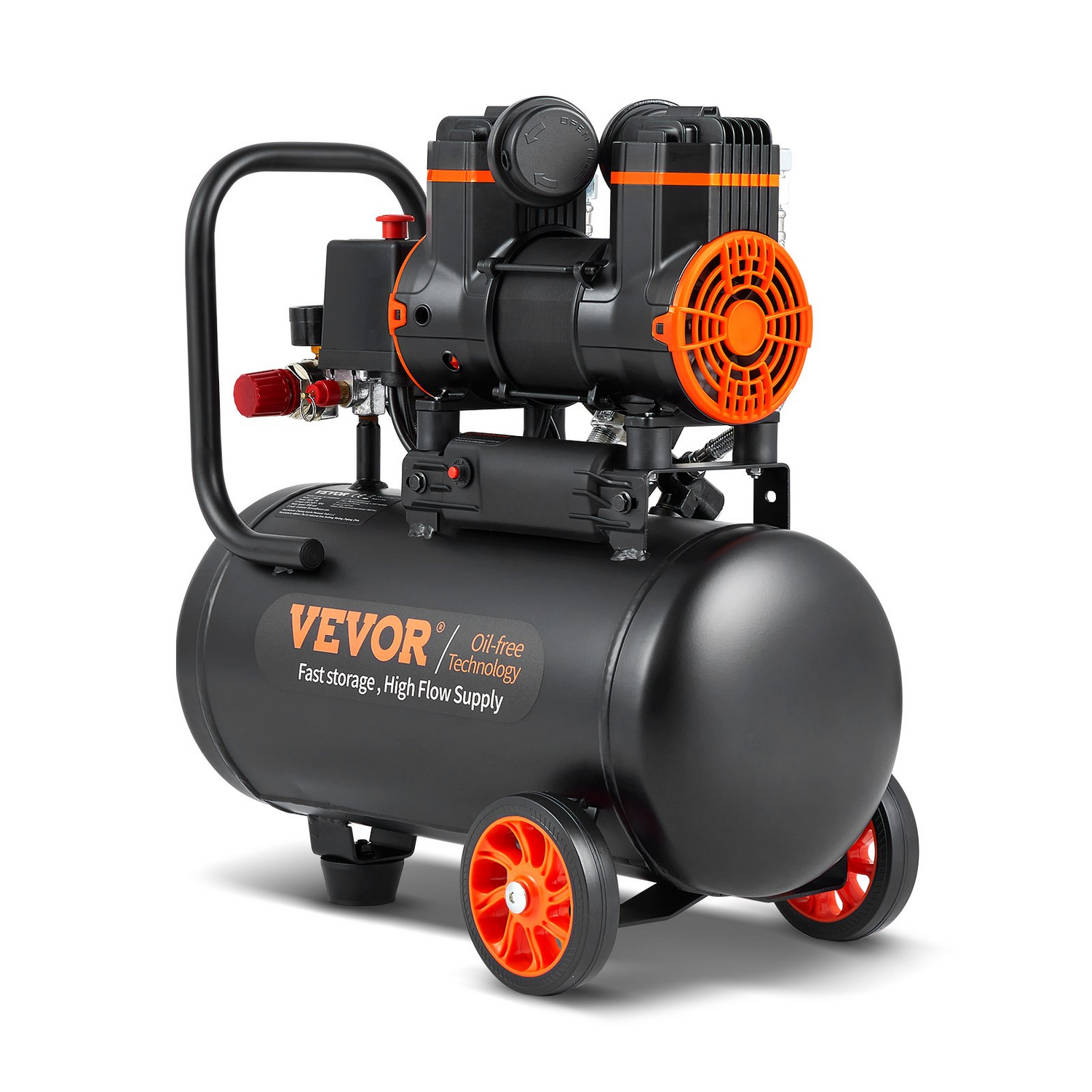Start2Finish VEVOR 4.8-gallon oil-free air compressor with 1.2HP motor, 2.2 CFM, and quiet operation for auto repair and inflation.