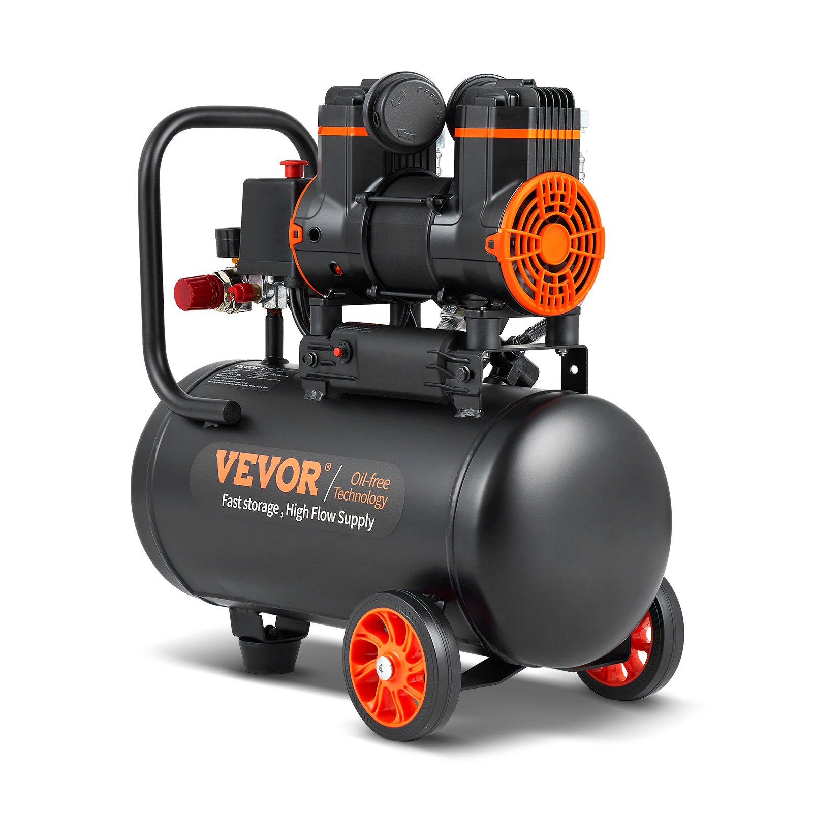 Start2Finish VEVOR 4.8-gallon oil-free air compressor with 1.2HP motor, 2.2 CFM, and quiet operation for auto repair and inflation.