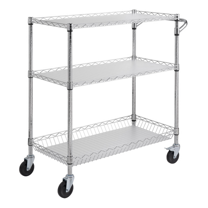 Start2Finish VEVOR kitchen utility cart with 3 wire tiers, steel frame, curved handle, hooks, and PP liner for indoor and outdoor use.