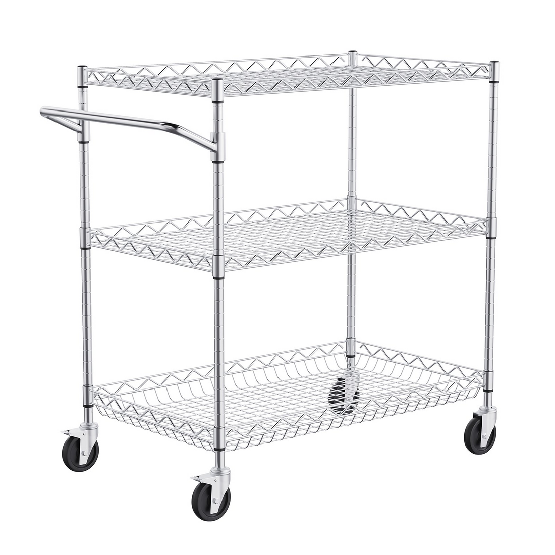 Start2Finish VEVOR kitchen utility cart with 3 wire tiers, steel frame, curved handle, hooks, and 661LBS capacity for indoor outdoor use.