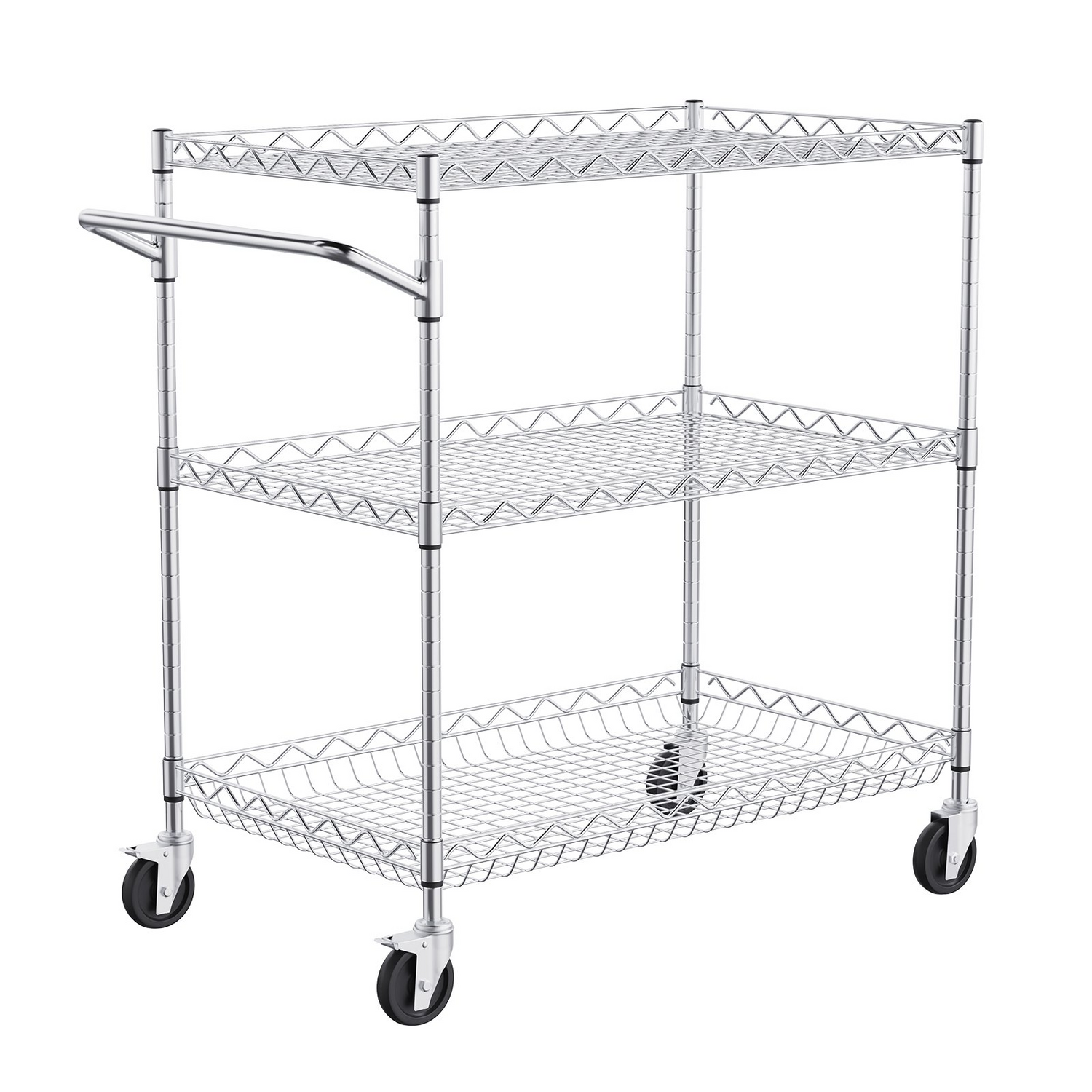 Start2Finish VEVOR kitchen utility cart with 3 wire tiers, steel frame, curved handle, hooks, and 661LBS capacity for indoor outdoor use.