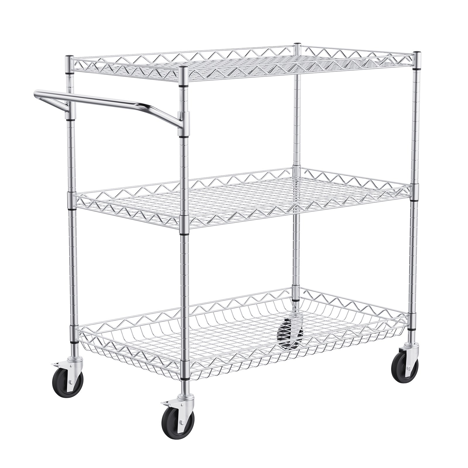 Start2Finish VEVOR kitchen utility cart with 3 wire tiers, steel frame, curved handle, hooks, and 661LBS capacity for indoor outdoor use.