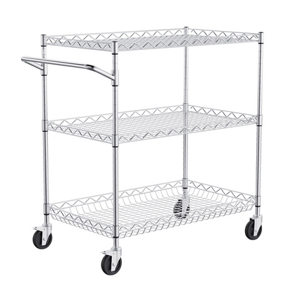 Start2Finish VEVOR kitchen utility cart with 3 wire tiers, steel frame, curved handle, hooks, and 661LBS capacity for indoor outdoor use.