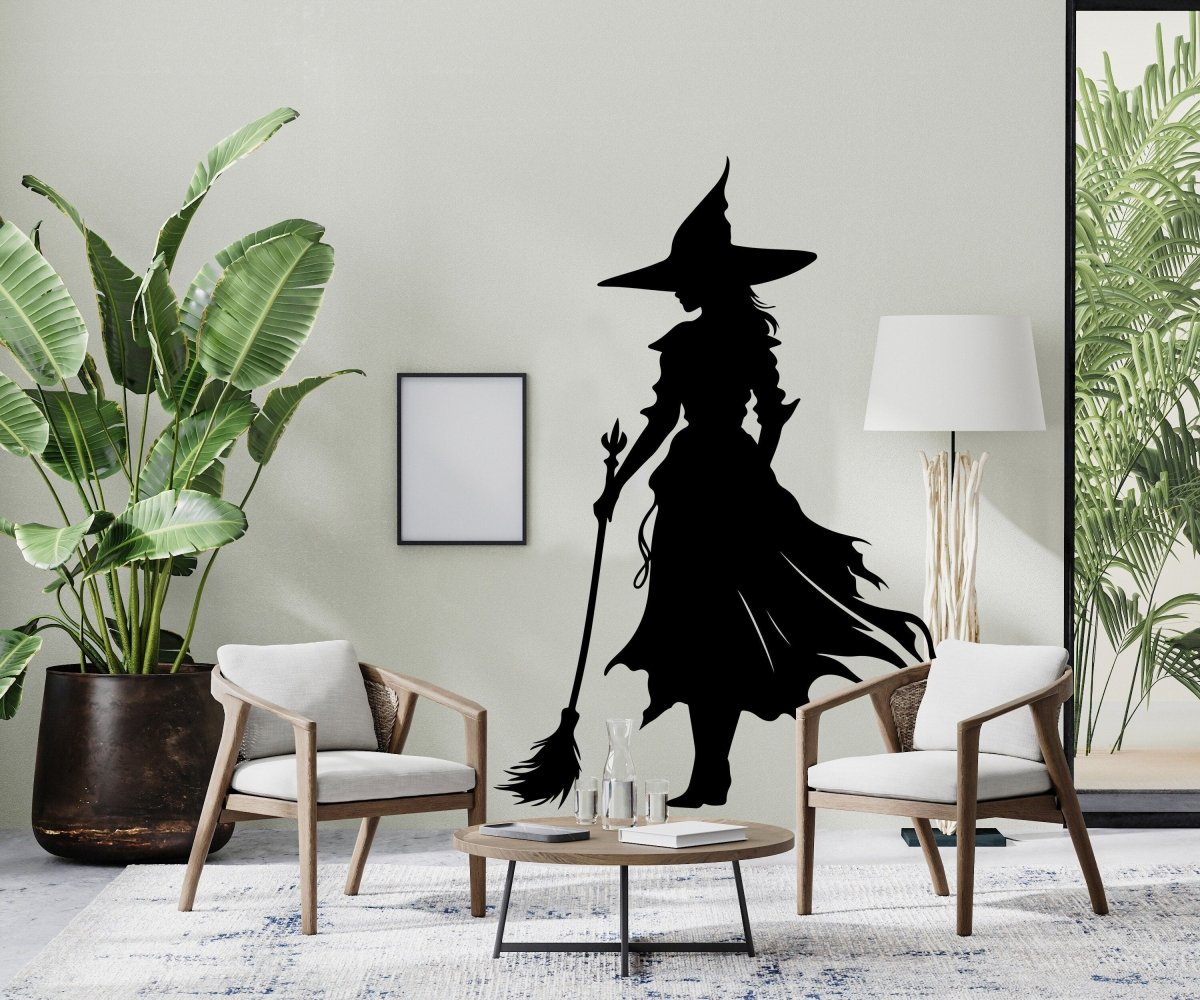 Start2Finish witch silhouette Halloween decal for home decoration, featuring an elegant enchanted witch silhouette sticker.