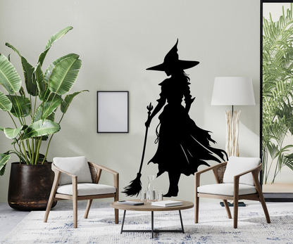 Start2Finish witch silhouette Halloween decal for home decoration, featuring an elegant enchanted witch silhouette sticker.