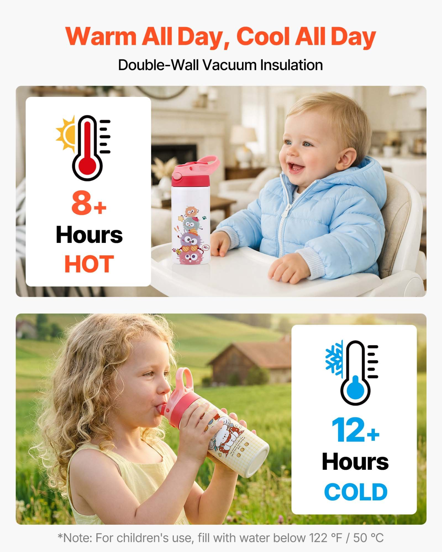 Start2Finish VEVOR 12 oz stainless steel sublimation tumblers with lids and straws, double wall insulated kids water bottles for DIY customization.