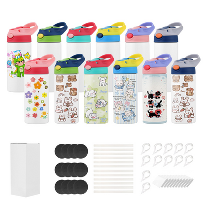 Start2Finish VEVOR 12 oz stainless steel sublimation tumblers with lids and straws, ideal for DIY personalized kids water bottles.