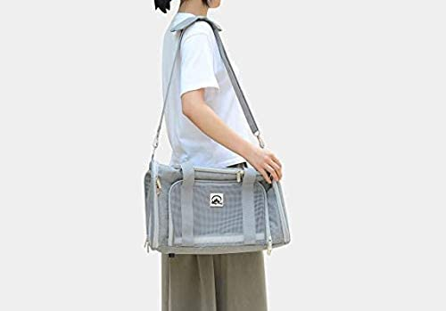 Grey Start2Finish airline approved pet carrier bag, 20-inch size, with mesh panels and sturdy handle for travel convenience.