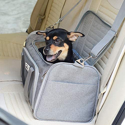 Start2Finish grey airline-approved pet carrier bag, 20-inch size, suitable for small pets, with mesh panels for ventilation.