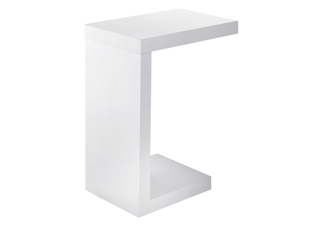 White hollow core particle board accent table measuring 11.5 x 18 x 24 inches, with a clean and modern design, by Jade.