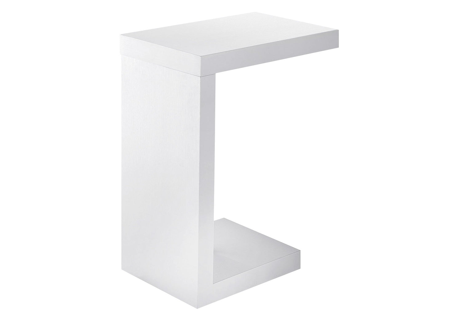 White hollow core particle board accent table measuring 11.5 x 18 x 24 inches, with a clean and modern design, by Jade.