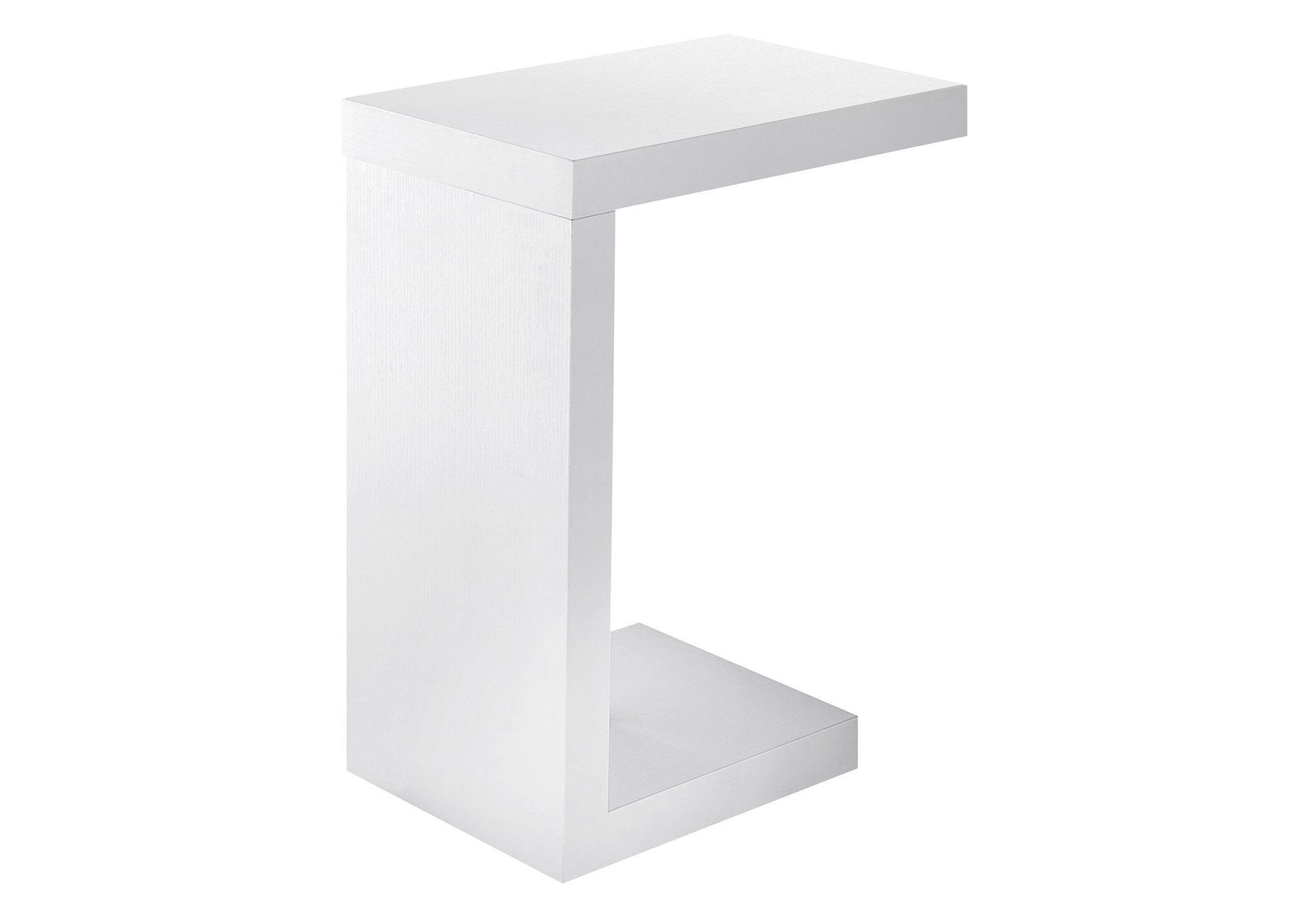 White hollow core particle board accent table measuring 11.5 x 18 x 24 inches, with a clean and modern design, by Jade.