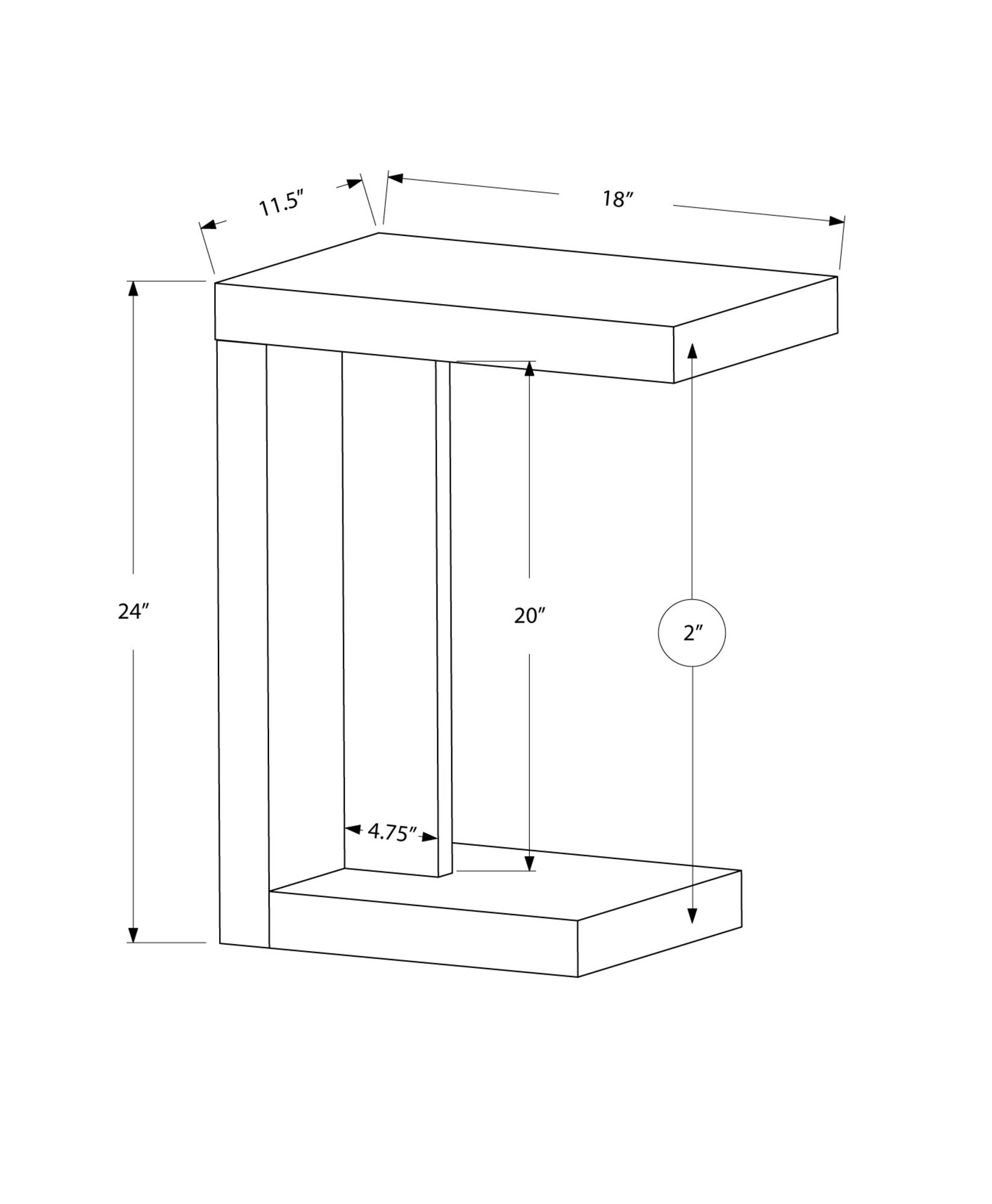White hollow core particle board accent table measuring 11.5 by 18 by 24 inches, by Jade, with a sleek modern design.