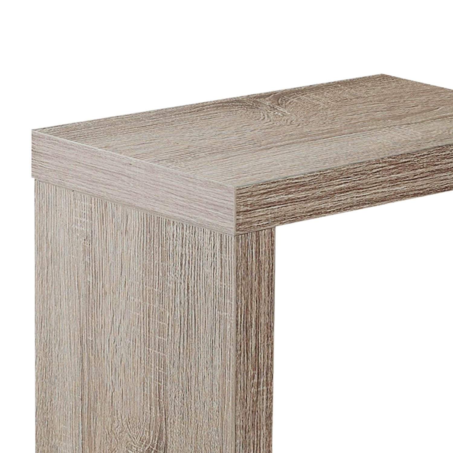 White hollow core particle board accent table measuring 11.5 x 18 x 24 inches, with a simple, modern design by Jade.