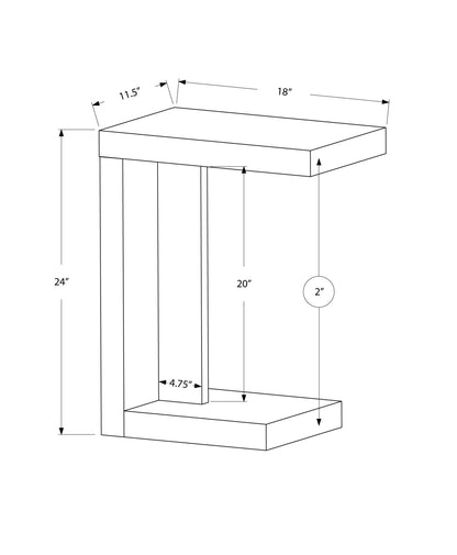 White hollow core particle board accent table measuring 11.5 by 18 by 24 inches, with a sleek modern design by Jade.