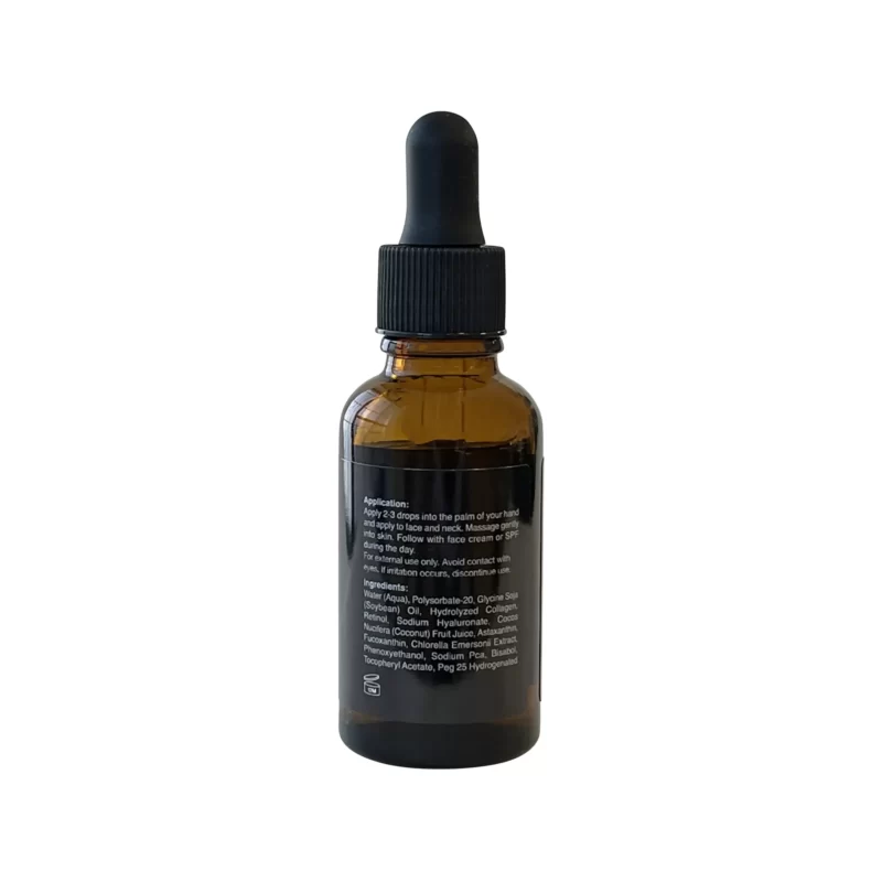 Start2Finish collagen and retinol face serum bottle with a sleek design, emphasizing anti-aging and hydrating skincare benefits.