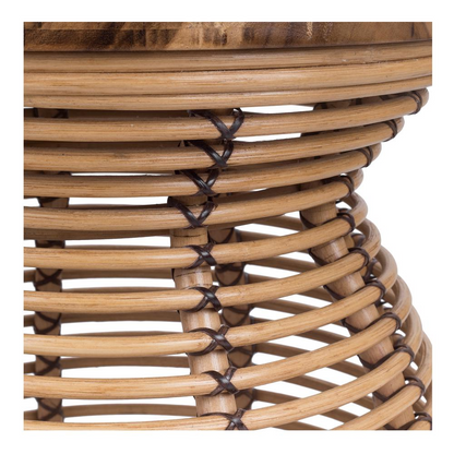 Start2Finish Quito rattan side table with wood top, showcasing woven rattan base and smooth wooden surface for stylish home decor