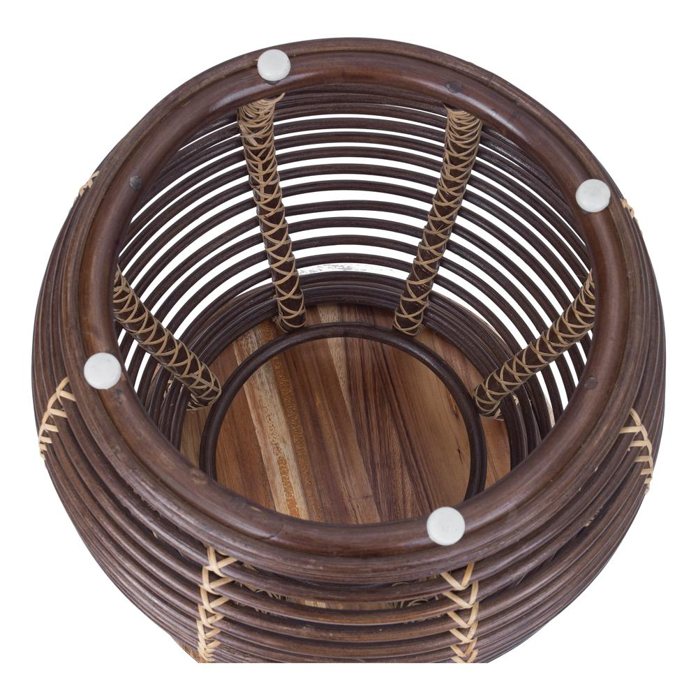 Start2Finish Quito rattan side table with wood top, featuring a natural woven rattan design and sturdy wooden surface.