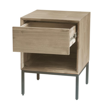 Start2Finish Hathaway nightstand with a modern wooden design, featuring a single drawer and open storage shelf.