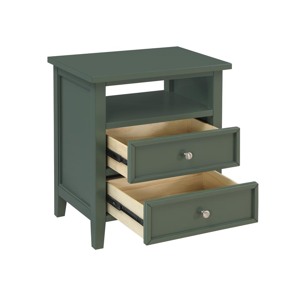 Vintage green Walker nightstand by Start2Finish with two drawers, wooden furniture piece with a classic design and smooth finish.