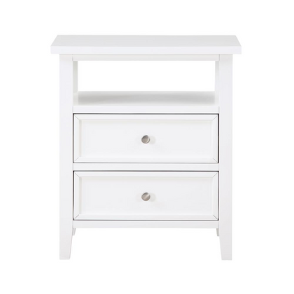 White Start2Finish Walker 2-drawer nightstand with sleek furniture design and modern hardware on a bedroom background.