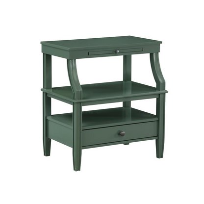 Vintage green Newton storage nightstand by Start2Finish with a classic design, featuring a drawer and storage compartment.