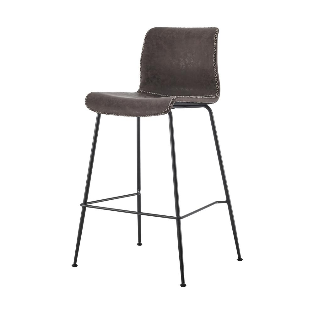 Pair of Jayden Faux Leather Low Back Counter Stools by Start2Finish, featuring black faux leather upholstery and wooden legs.
