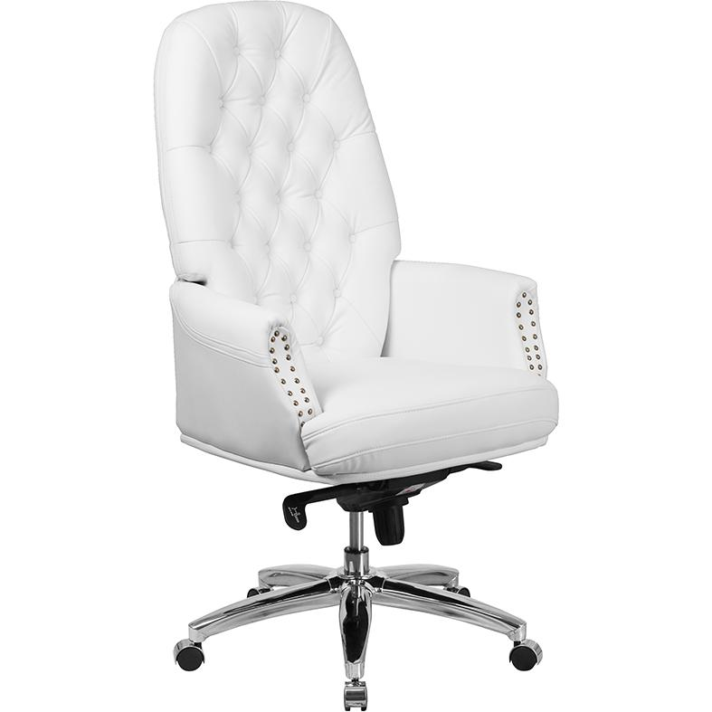Start2Finish high back white ergonomic office chair with adjustable arms and swivel base for executive comfort.