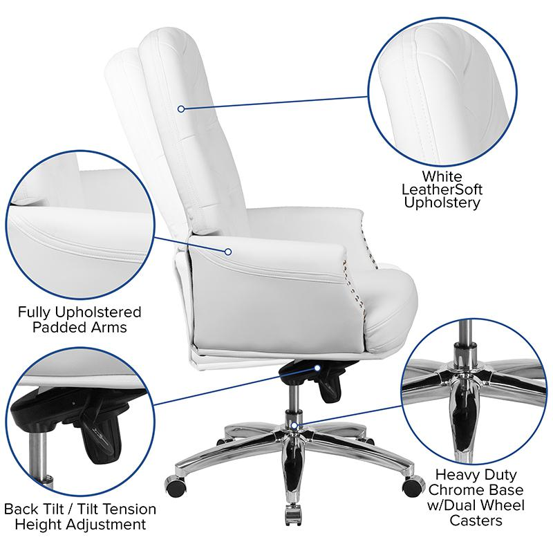 Start2Finish high back white ergonomic office chair with arms, swivel design, and adjustable features for executive workspace comfort.