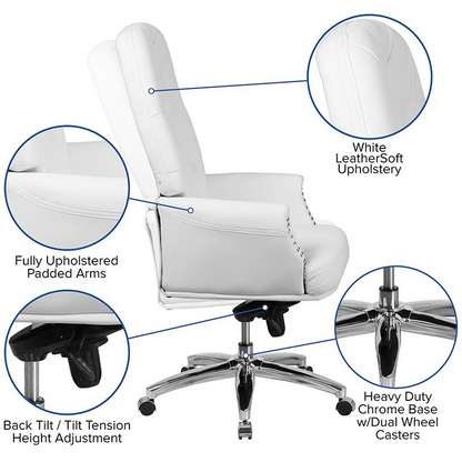 Start2Finish high back white ergonomic office chair with arms, swivel design, and adjustable features for executive workspace comfort.